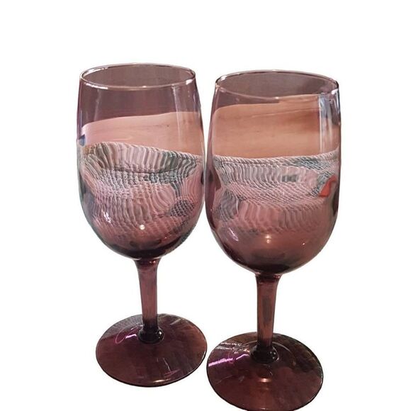 Vintage set of 2 Wine Glasses Gonlet smoked Glass Rose 80s - Picture 2 of 3